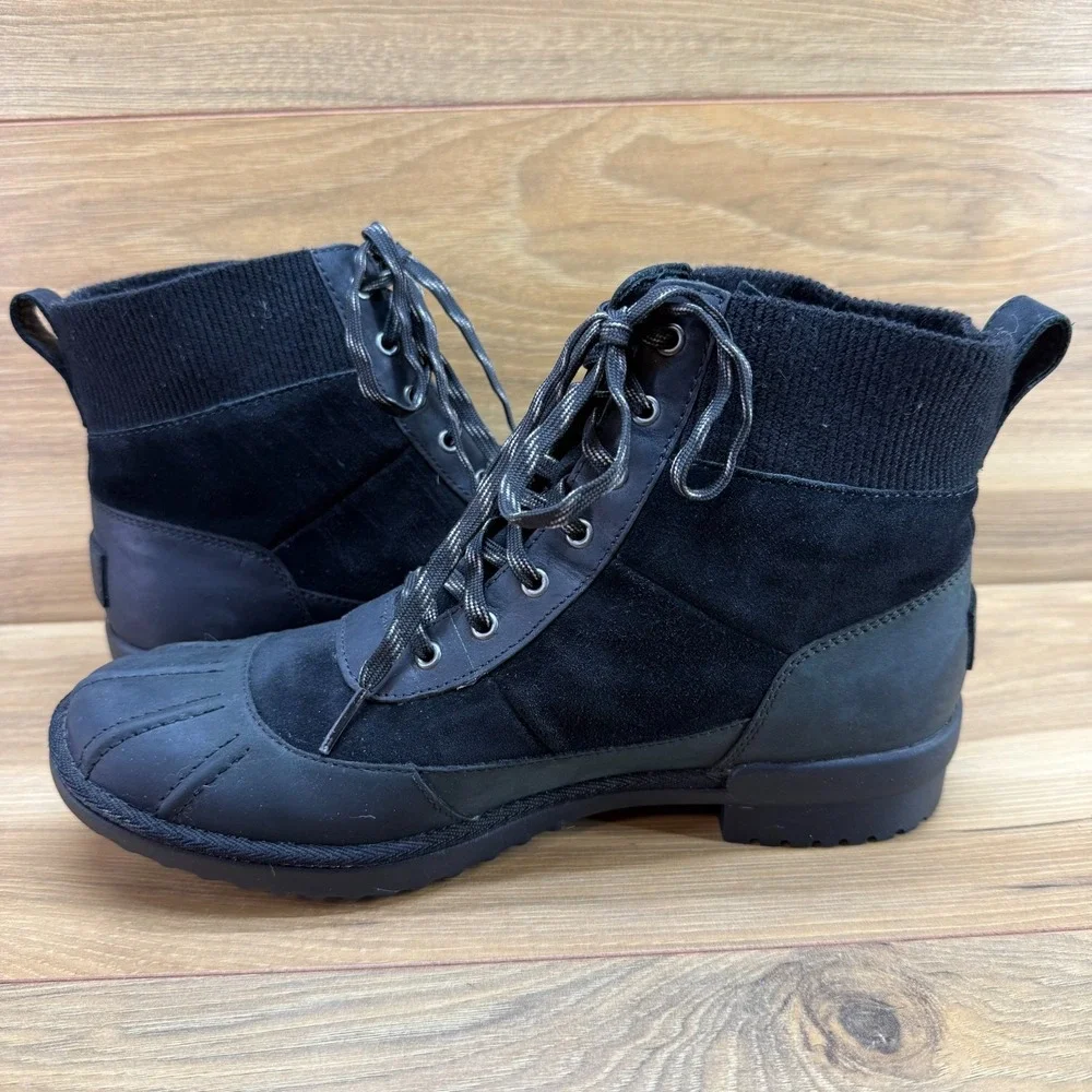 UGG Cayli Duck Ankle Boots Womens 8.5 Black Waterproof Lace Up Outdoor